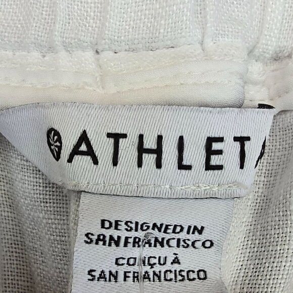 Athleta Womens White Linen Joggers With Zipper Pockets & Elastic Waist Size 8 - Picture 2 of 9